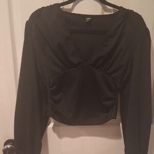 SHEIN Black Ruched V-Neck Blouse
